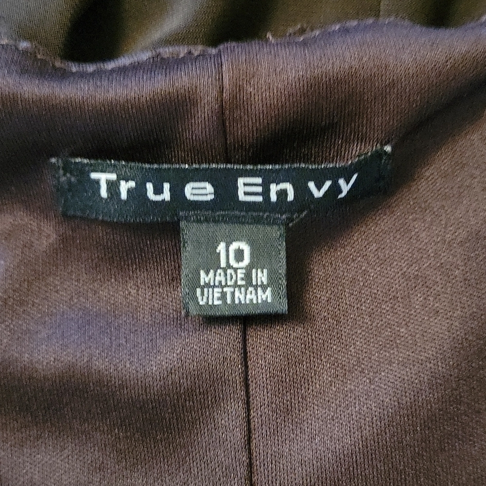 TRUE ENVY Chocolate Brown Ruched Sleeveless Bodycon Below Knee Boatneck Dress - Picture 6 of 9